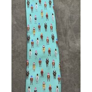 Alynn Bringing Up The Rear 100% Silk Necktie Teal Horse &‎ Jockey Derby Racing
